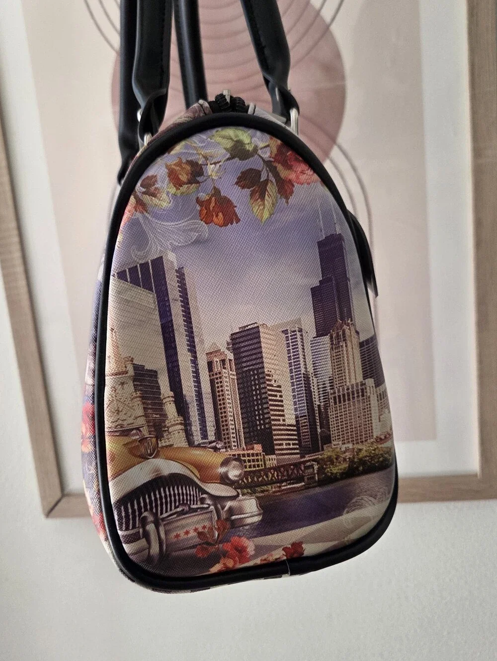 Robin Ruth Chicago City Skyline Print Satchel Duffle Multi-Color Womens